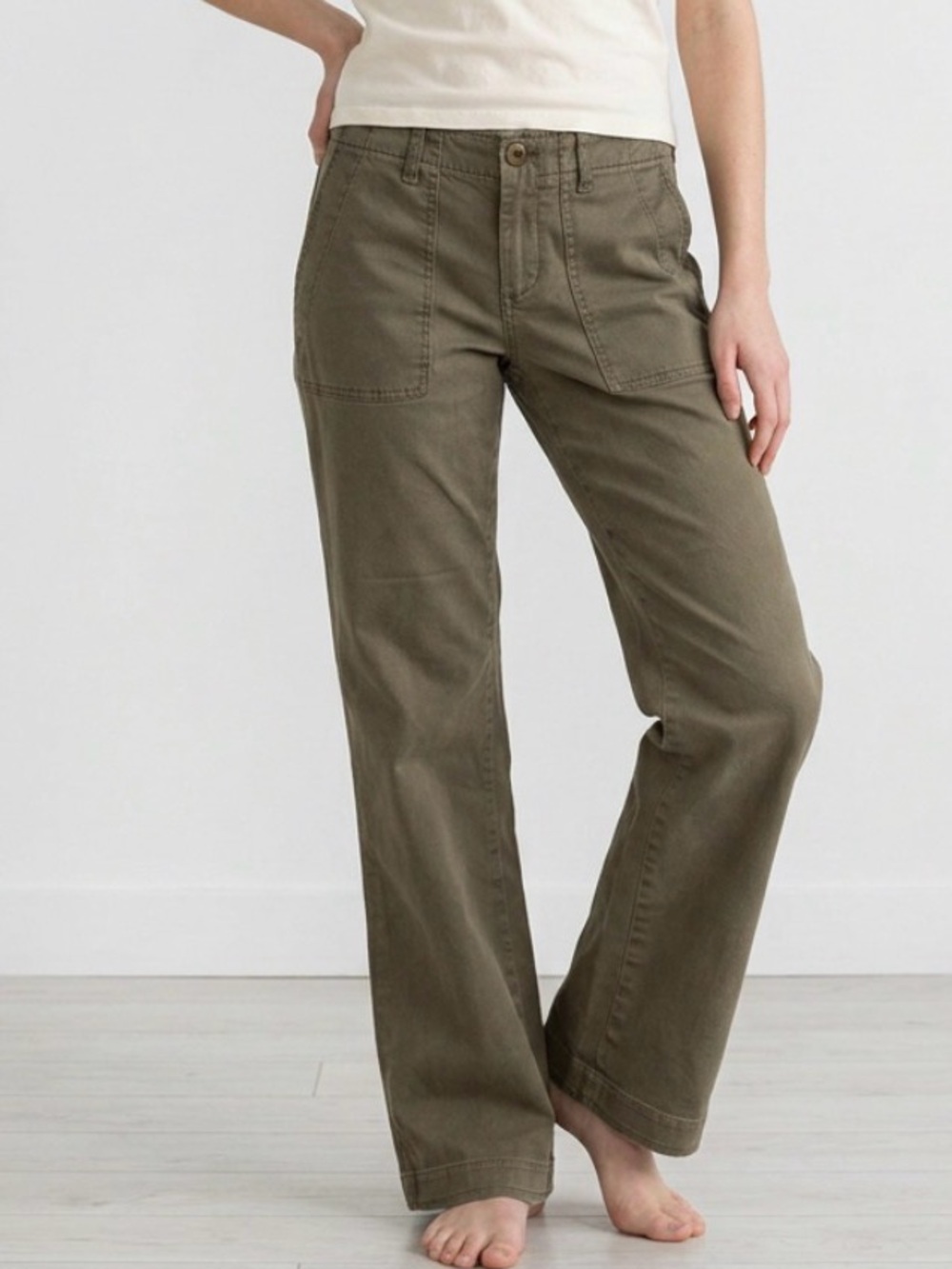 Banana Republic Olive Green Utility Chinos size 0 Petite adjustable waist